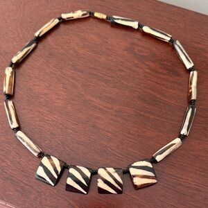 Black and Cream African Batik Bone Necklace